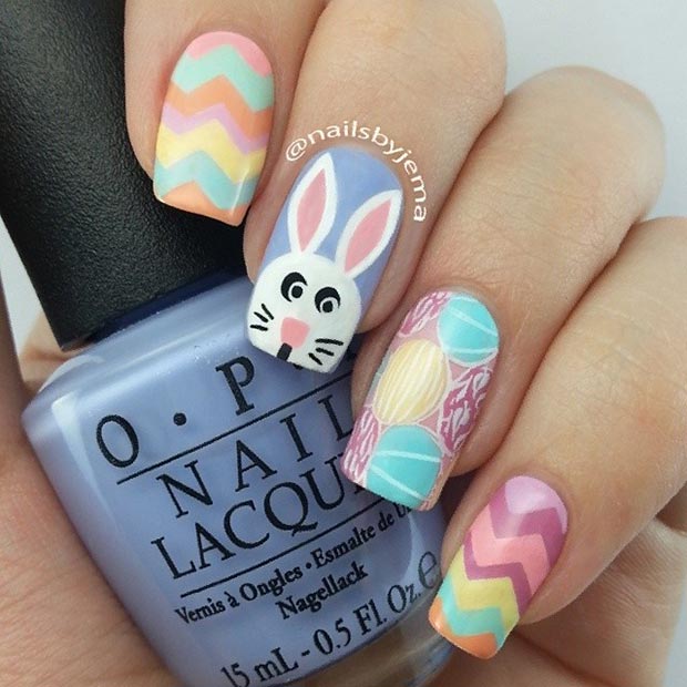 Pastel Easter Bunnies And Eggs Nail Art