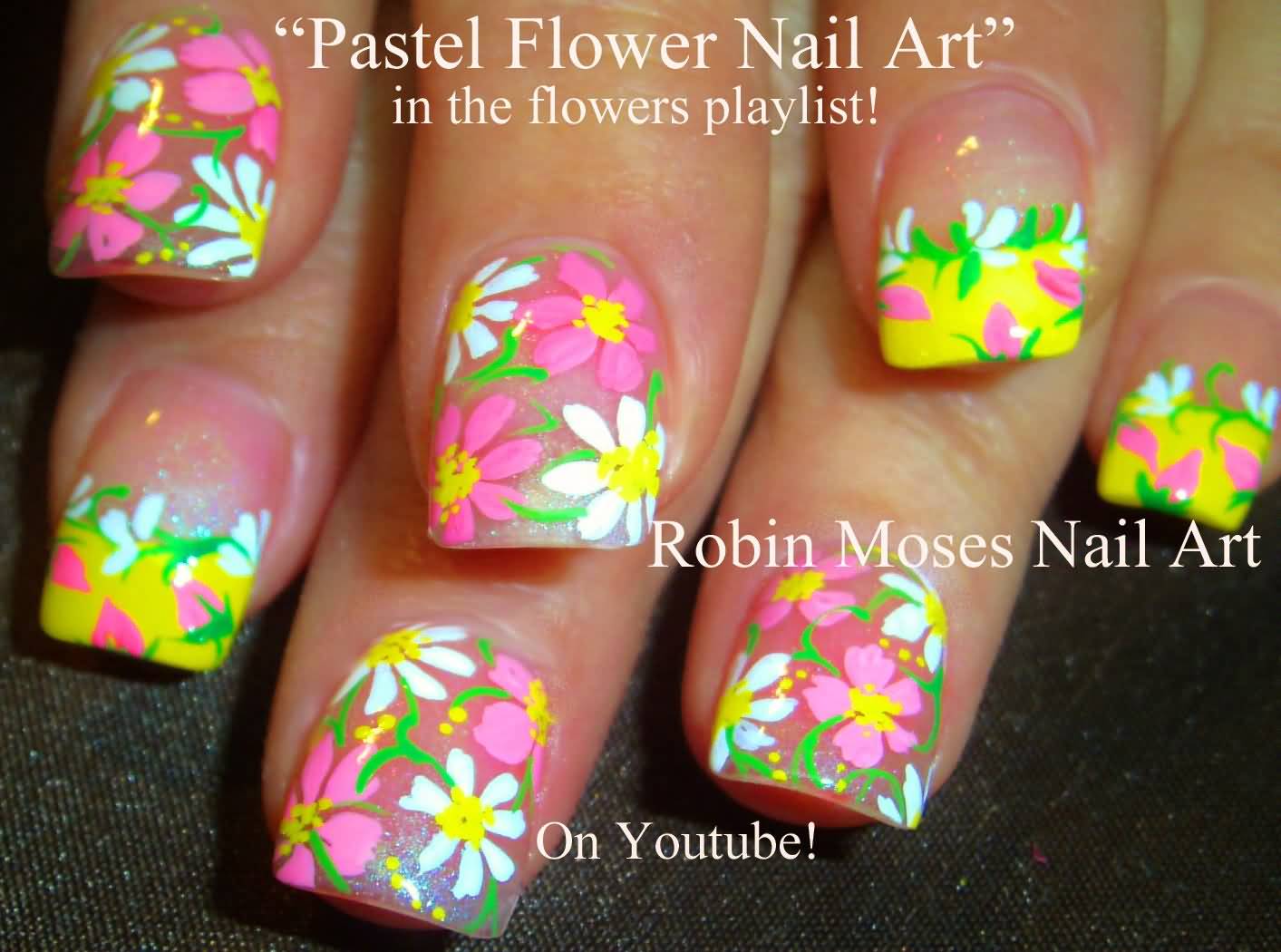 Pastel Spring Flowers Nail Art