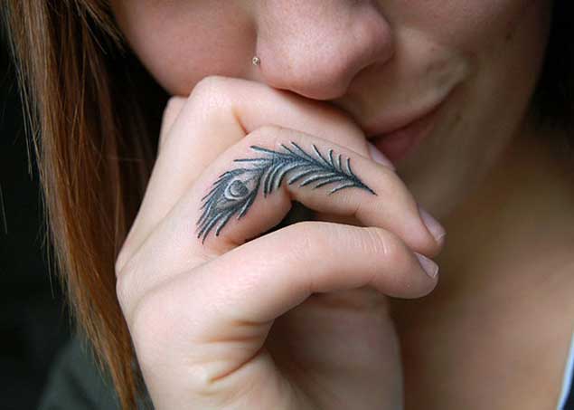 Peacock Finger Tattoo For Girls