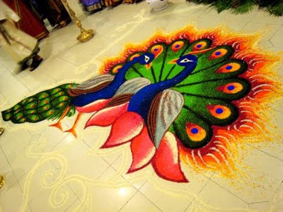Peacocks Rangoli Design For Diwali