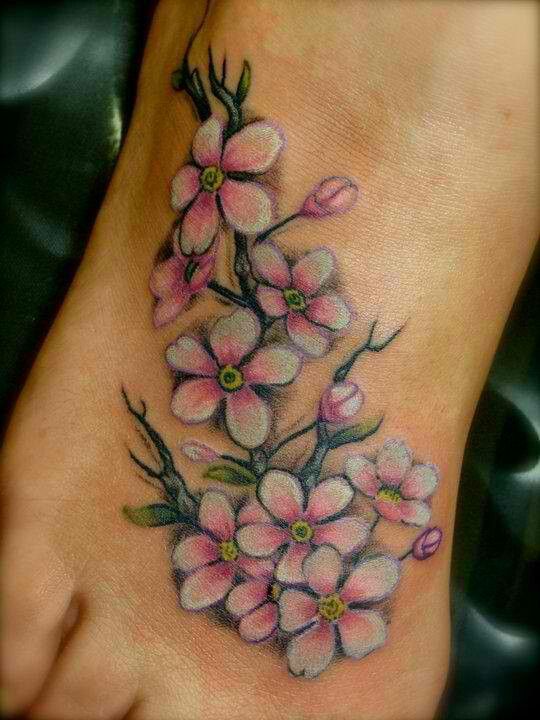 Pin Cherry Blossom Flowers Tattoo On Foot