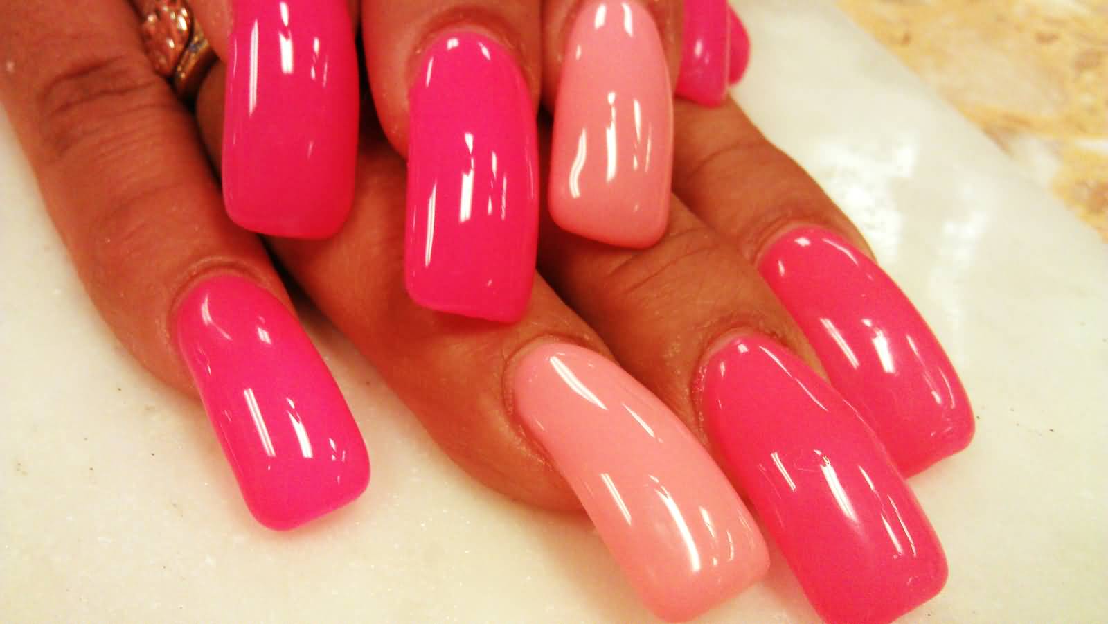 Pink Acrylic Gel Nail Art Idea