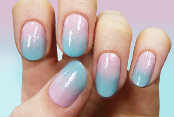 Pink And Blue Gradient Spring Nail Art