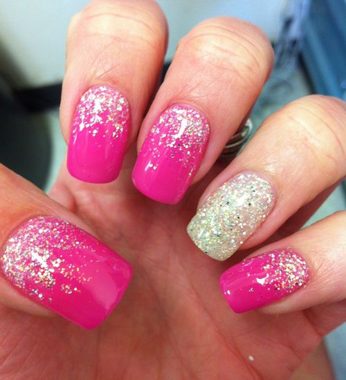 Pink And Faded Glitter Gel Nail Art