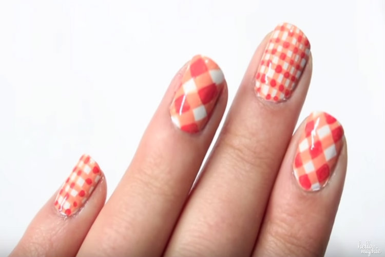 Pink And White Gingham Nail Art