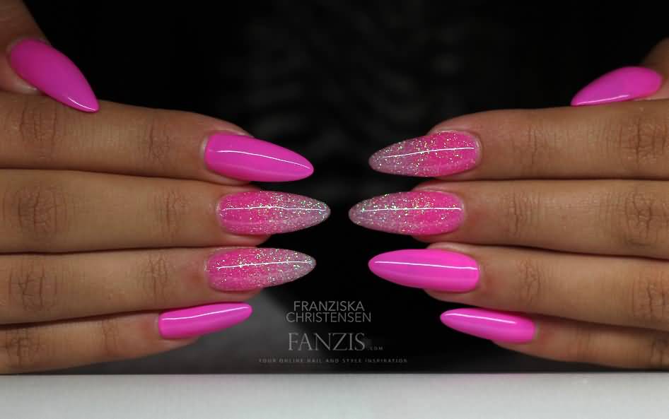 Pink And White Gradient Glitter Gel Nail Art