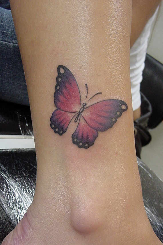 Pink Butterfly Tattoo On Ankle