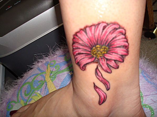 Pink Daisy Tattoo Design On Ankle