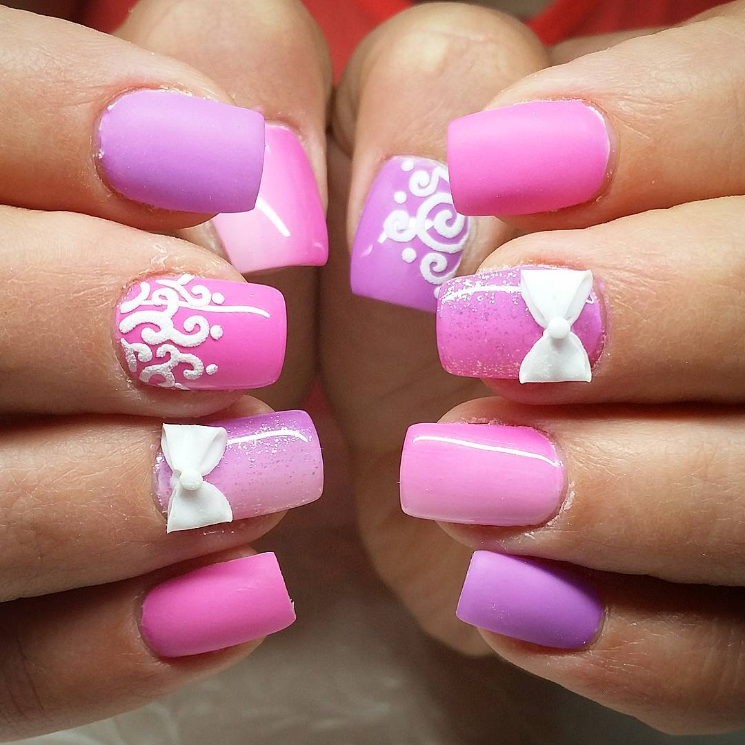 Pink Gel Nail Art With White Swirls Design Idea
