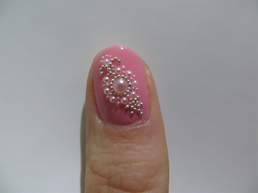 Pink Nail With Pearls Design Nail Art Idea