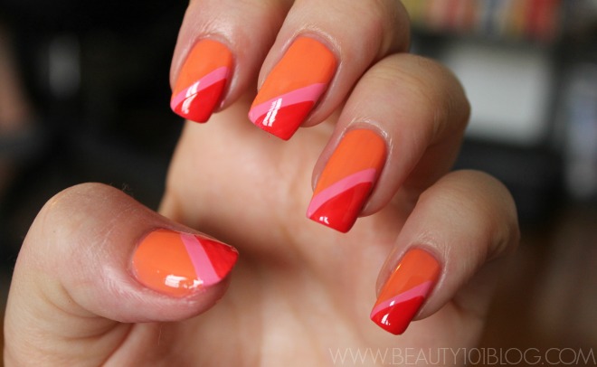 Pink Orange And Red Spring Nail Art Design