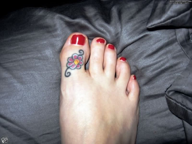 Pink Toe Flower Tattoo For Girls