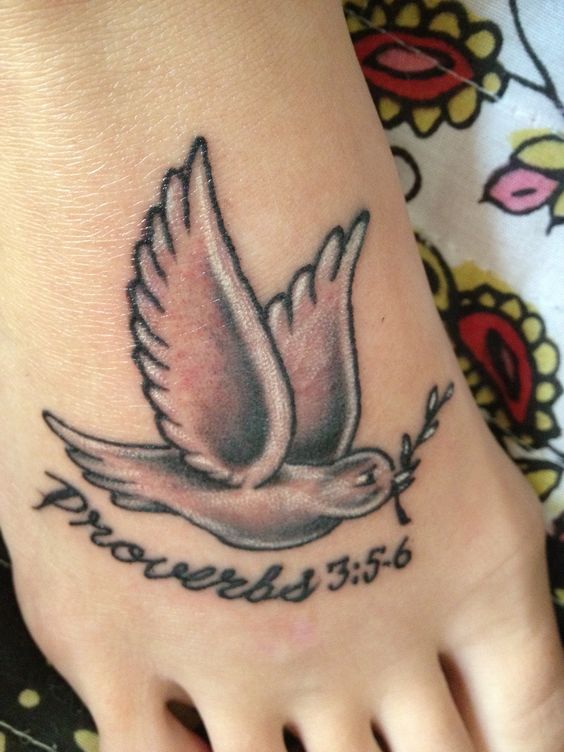 Proverb Dove Tattoo On Foot