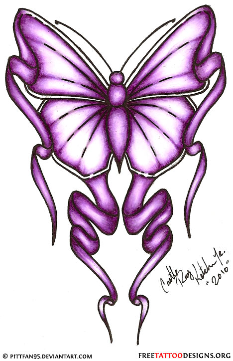 Purple Butterfly With Banner Tattoo Design