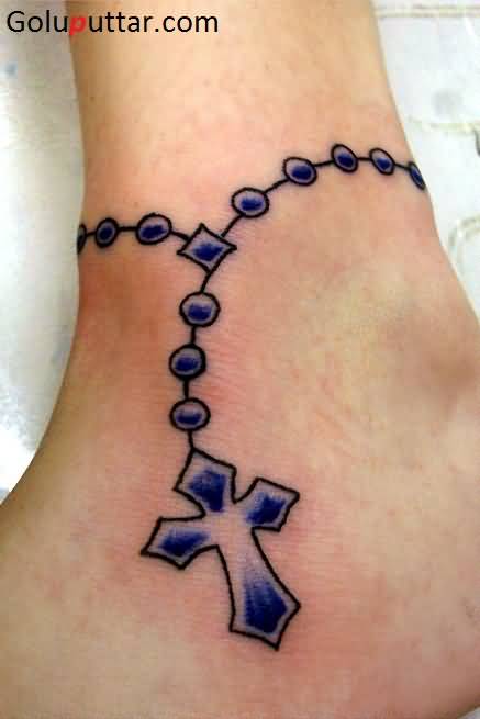 Purple Cross Ankle Bracelet Tattoo