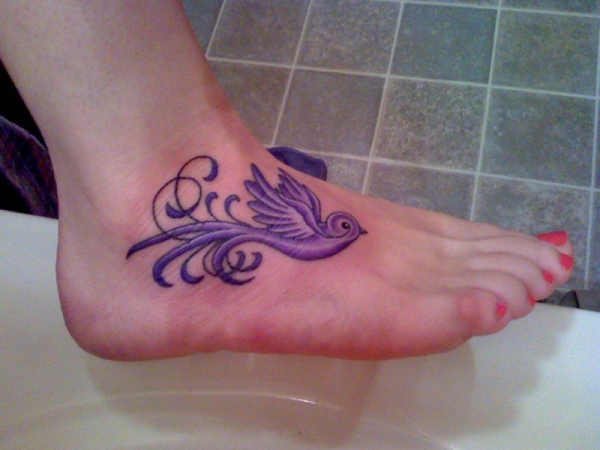 Purple Dove Tattoo On Right Foot