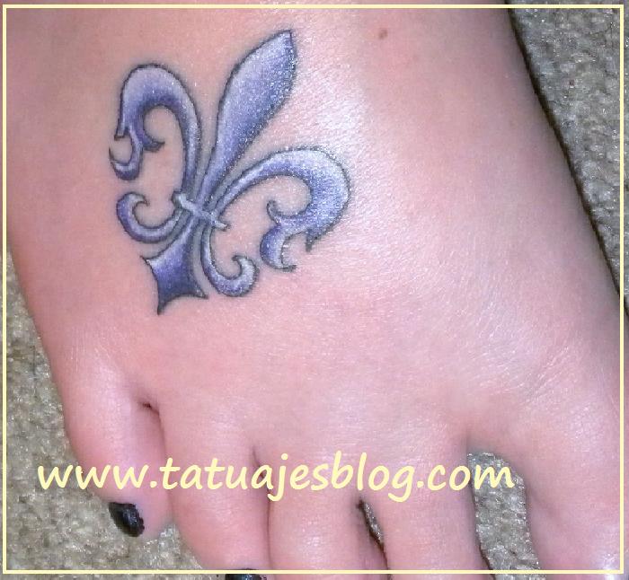 Purple Fleur De Lis Tattoo On Girl Foot