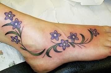 Purple Flower Vine Tattoo On Foot And Ankle