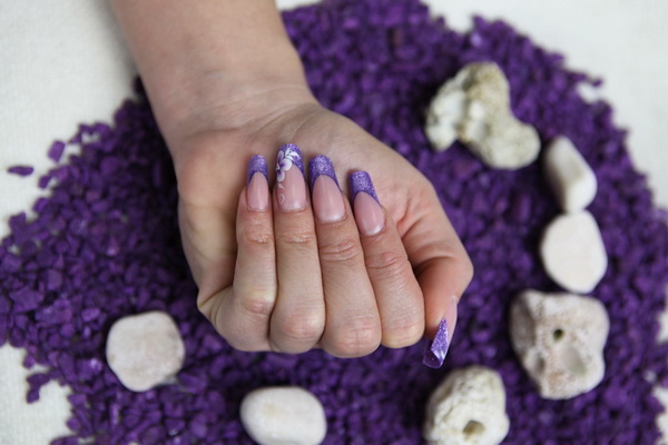 Purple Gel French Tip With Flower Nail Art Idea