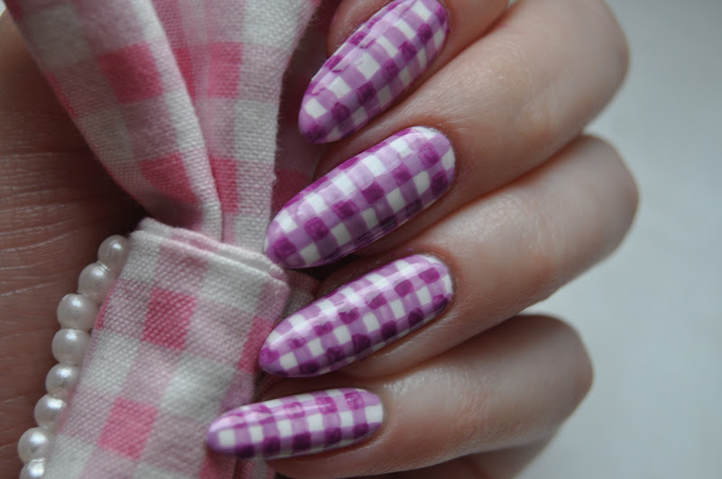 Purple Gingham Nail Art Design