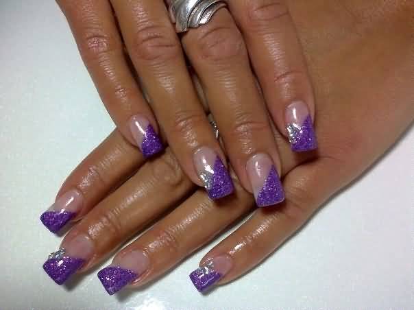 Purple Glitter Gel Diagonal Design Nail Art