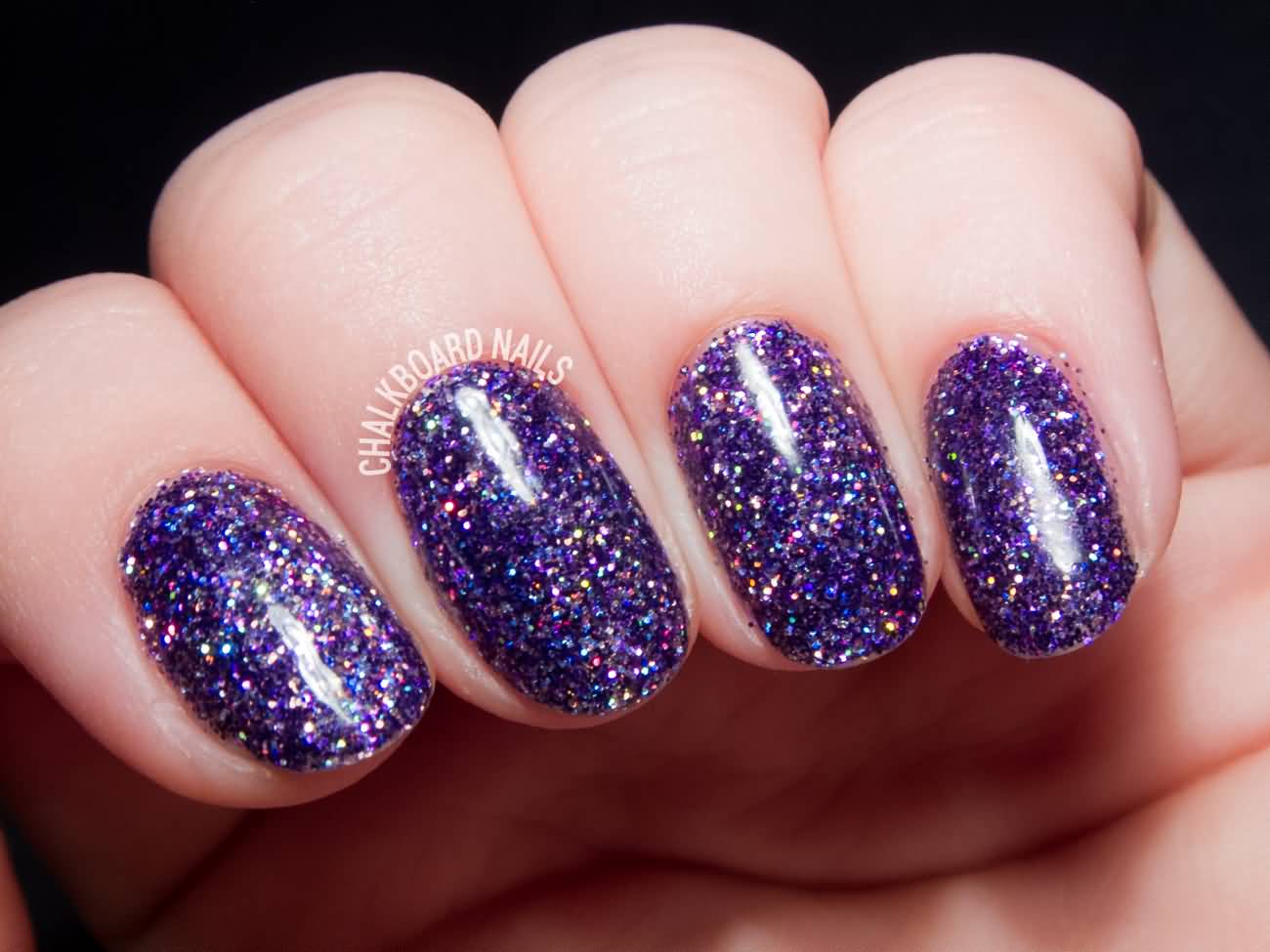 Purple Glitter Gel Nail Art Idea
