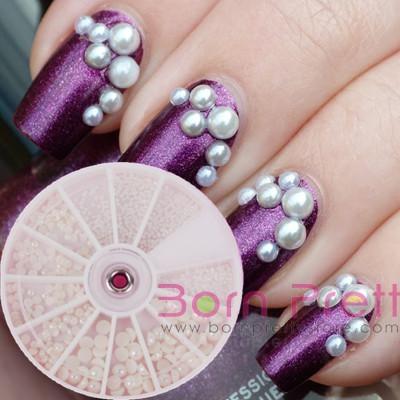 Purple Nails And White Pearls Design Nail Art
