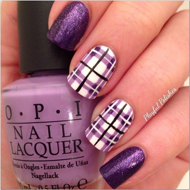 Purple Plaid Nail Art Design