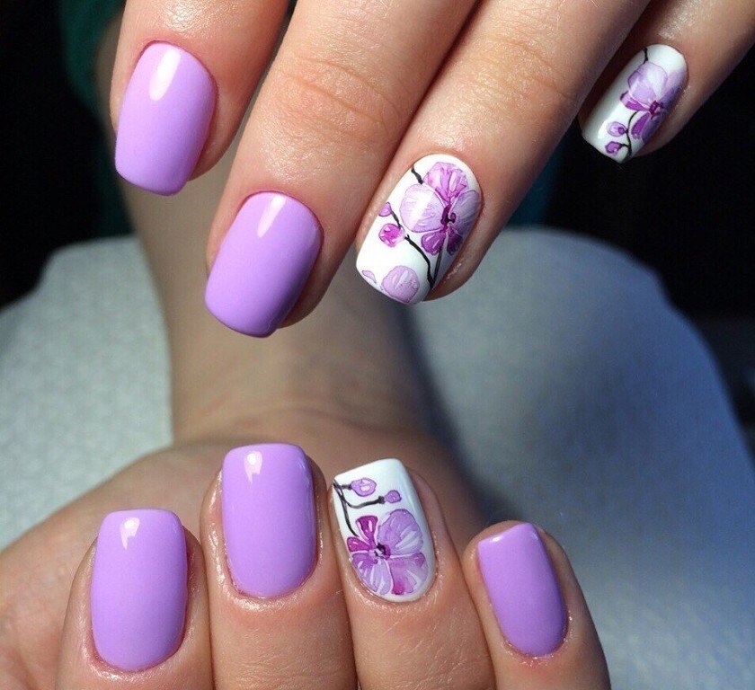 Purple Spring Floral Nail Art Design