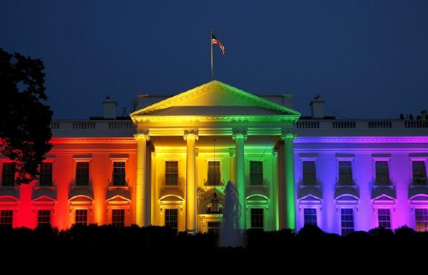 Rainbow Color Lights On The White House At Night