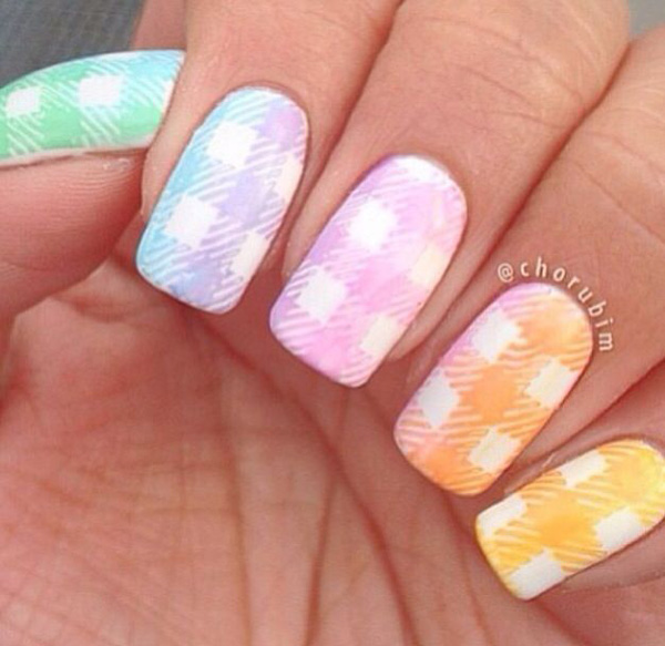 Rainbow Gingham Nail Art Design