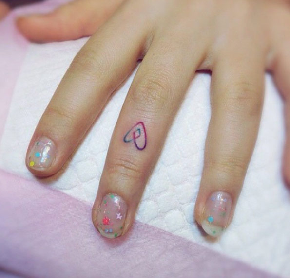 Rainbow Heart Tattoo On Middle Finger