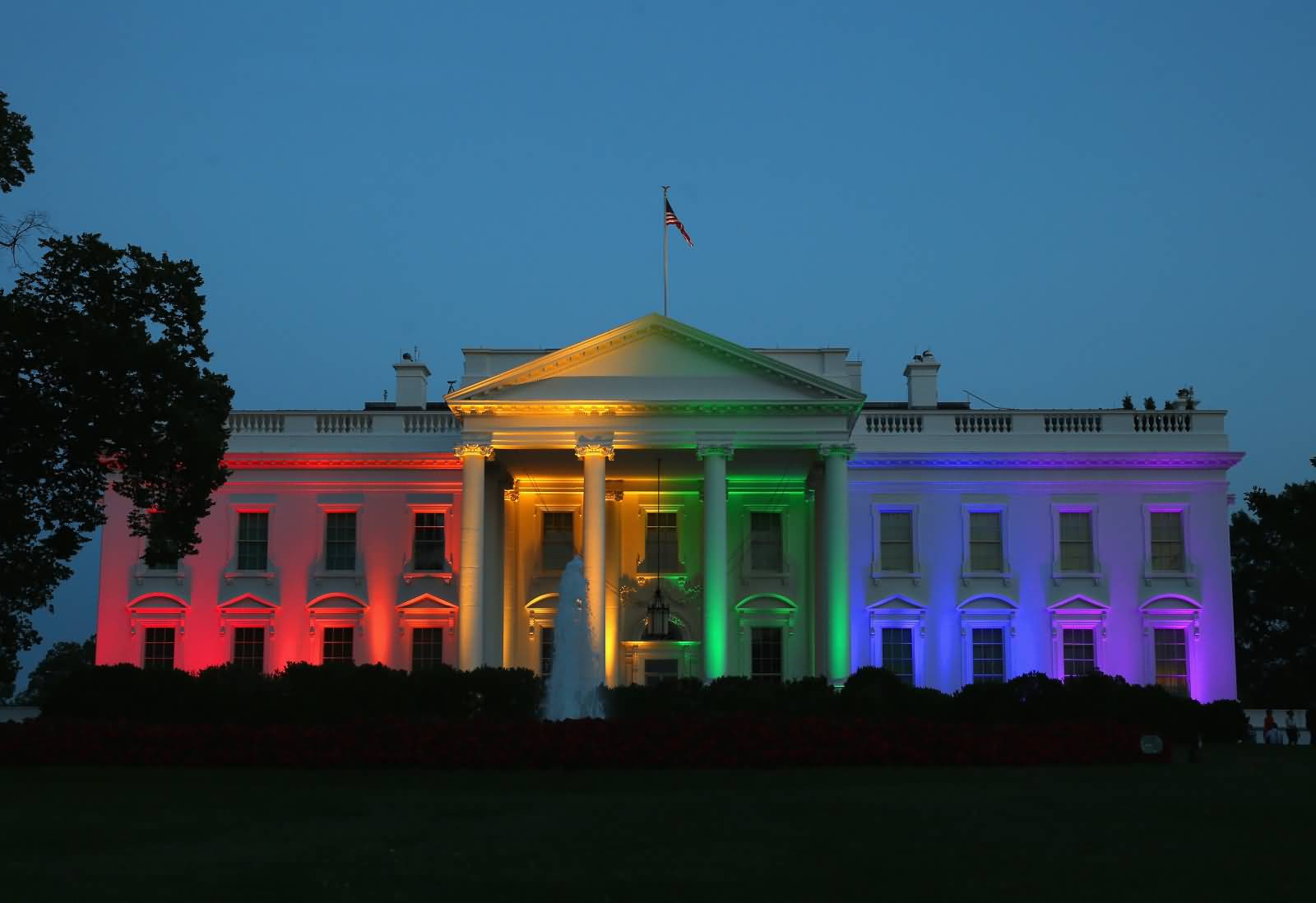 Rainbow Lights On White House At Night
