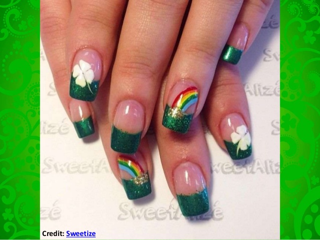 Rainbow With Gold Pot And Shamrock Leaf Saint Patrick's Day Nail Art