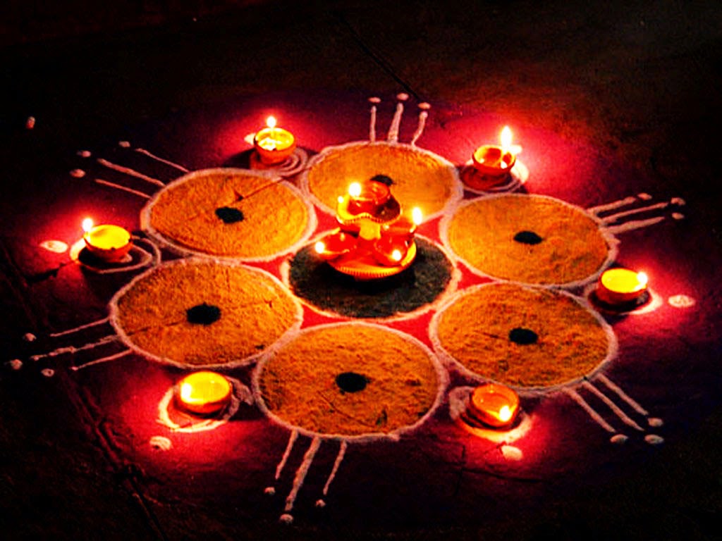 Rangoli Design With Diyas For Diwali