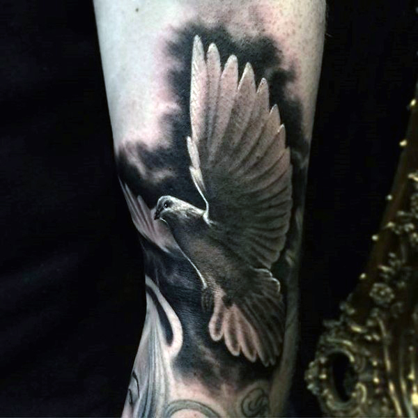 Realistic Dove Tattoo On Left Sleeve