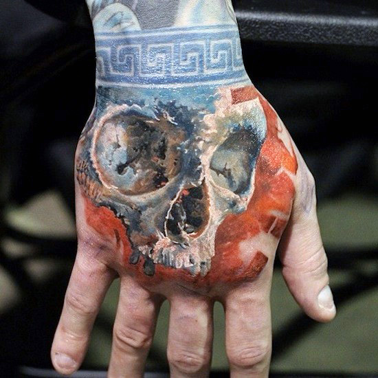 Realistic Hand Skull Tattoo For Men