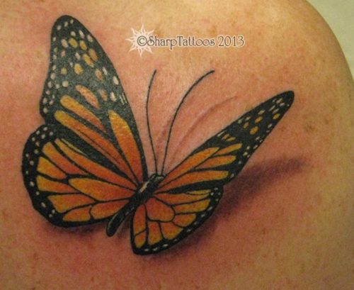 Realistic Monarch Butterfly Tattoo On Shoulder