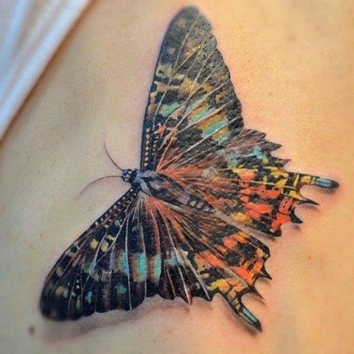 Realistic Multicolored Butterfly Tattoo