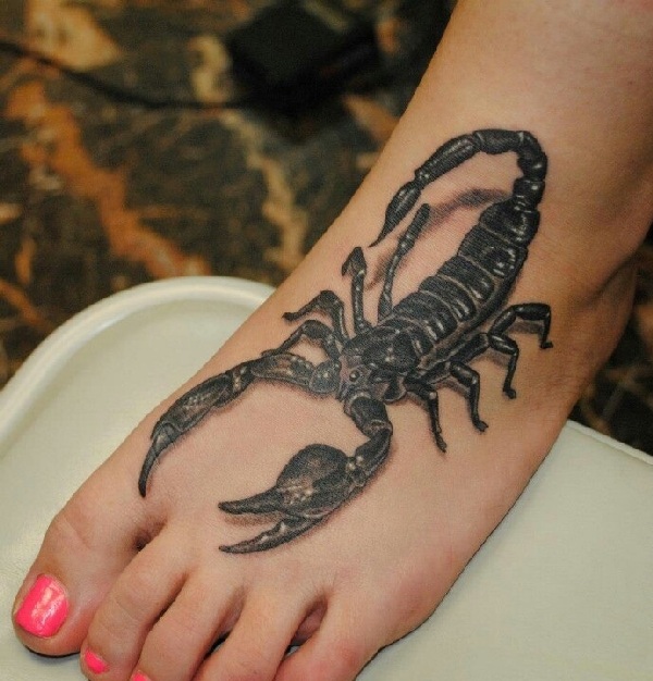 Realistic Scorpion Foot Tattoo For Girls