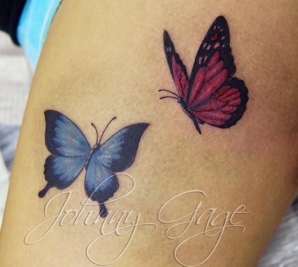 Red And Blue Butterflies Tattoo