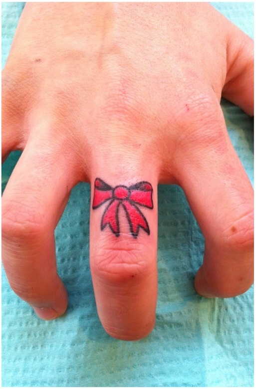 Red Finger Bow Tattoo