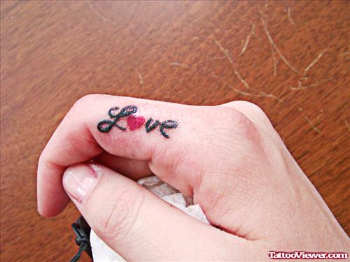 Red Heart Love Tattoo On Finger