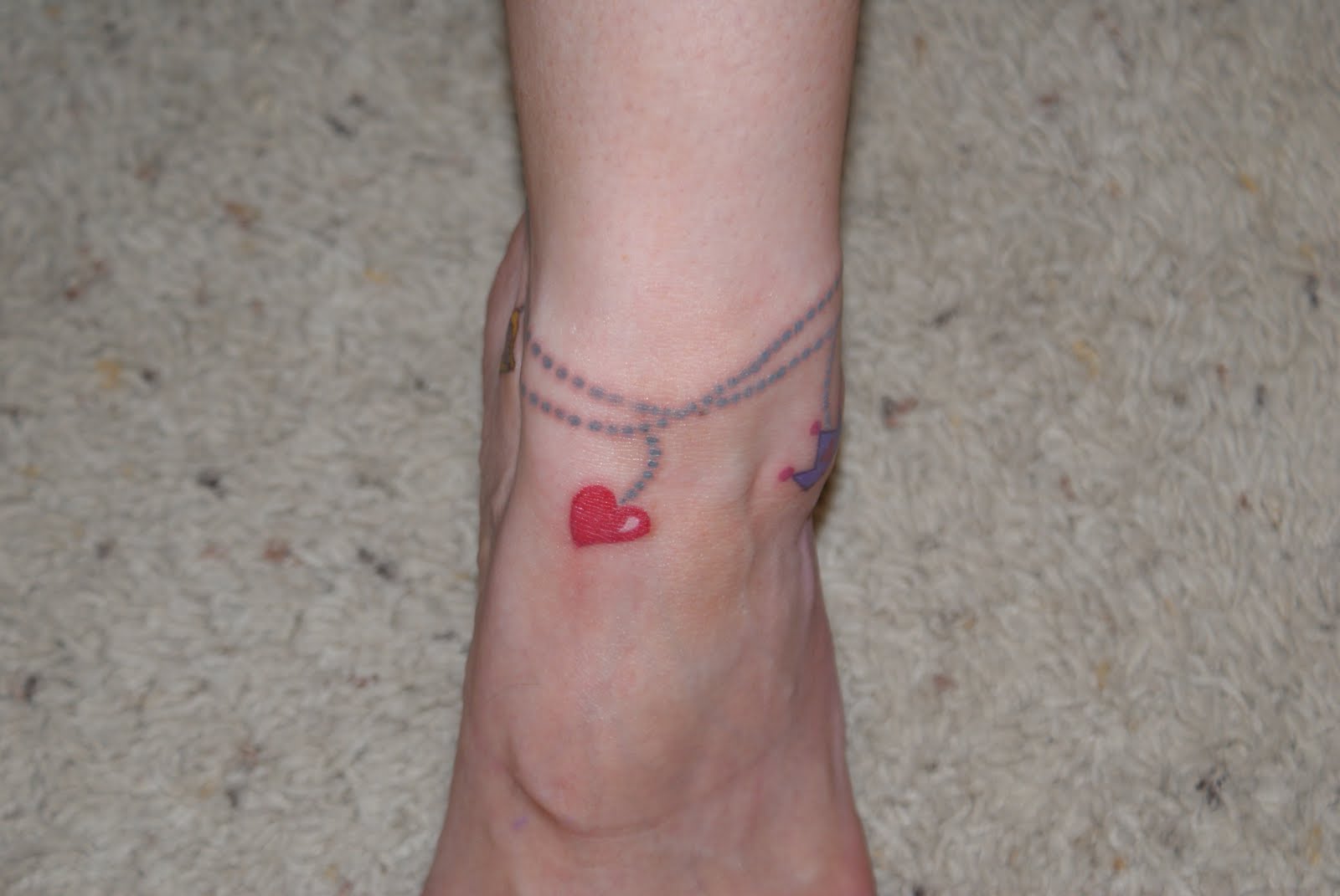 Red Heart Rosary Bracelet Tattoo On Ankle