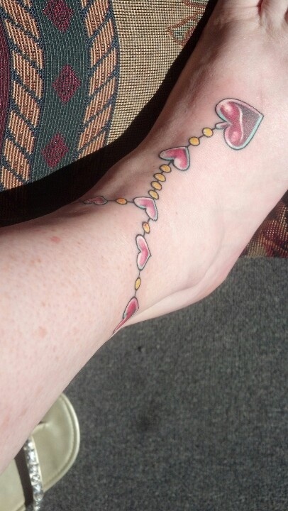 Red Hearts Ankle Bracelet Tattoo