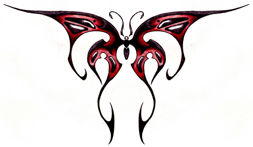 Red Tribal Butterfly Tattoo Design by Ashes360