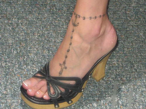Religious Anchor Rosary Tattoo On Foot For Girls