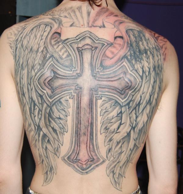 Religious Angel Wings Tattoo On Full Back