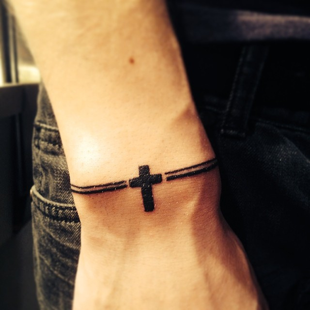 Religious Cross Wrist Bracelet Tattoo For Men