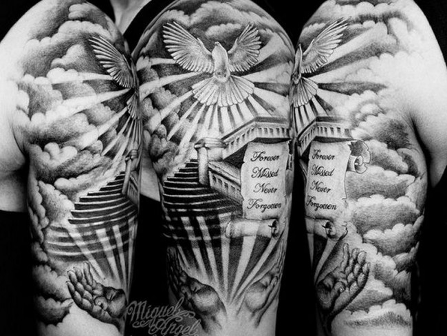 Religious Dove Tattoo On Half Sleeve